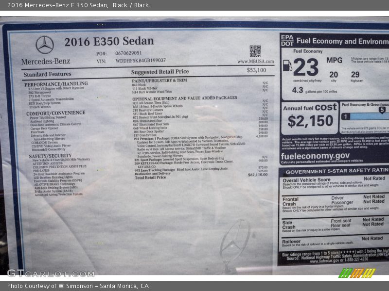 Black / Black 2016 Mercedes-Benz E 350 Sedan