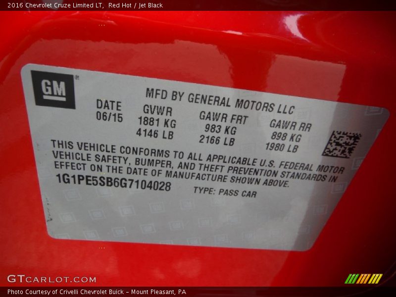 Red Hot / Jet Black 2016 Chevrolet Cruze Limited LT