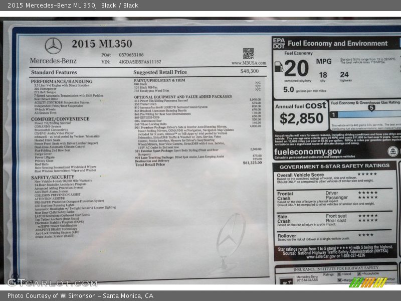Black / Black 2015 Mercedes-Benz ML 350