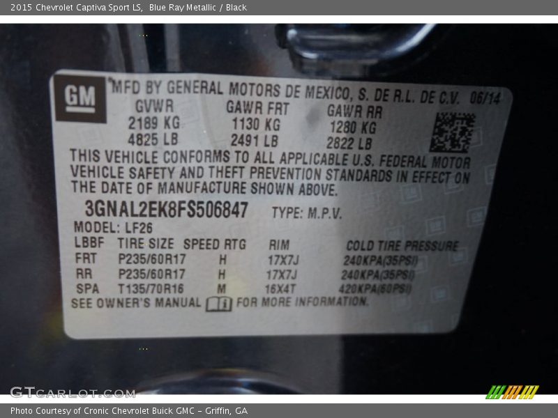 Blue Ray Metallic / Black 2015 Chevrolet Captiva Sport LS