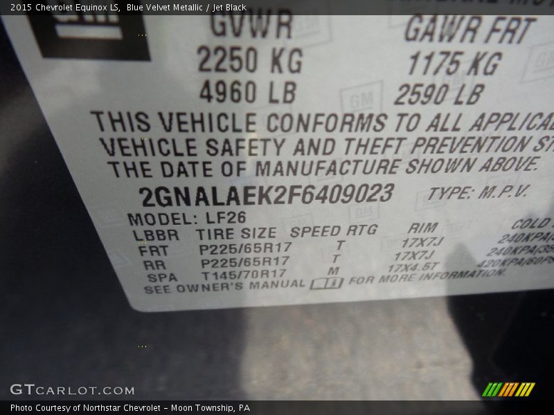 Blue Velvet Metallic / Jet Black 2015 Chevrolet Equinox LS