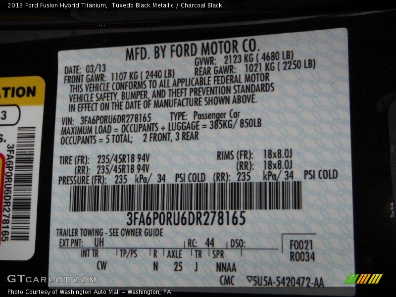 Tuxedo Black Metallic / Charcoal Black 2013 Ford Fusion Hybrid Titanium