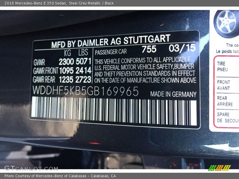 Steel Grey Metallic / Black 2016 Mercedes-Benz E 350 Sedan