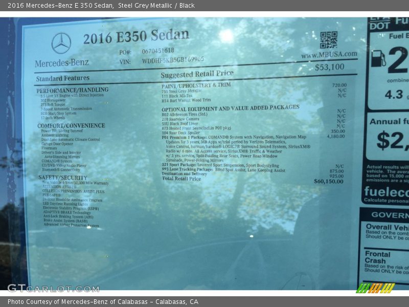 Steel Grey Metallic / Black 2016 Mercedes-Benz E 350 Sedan