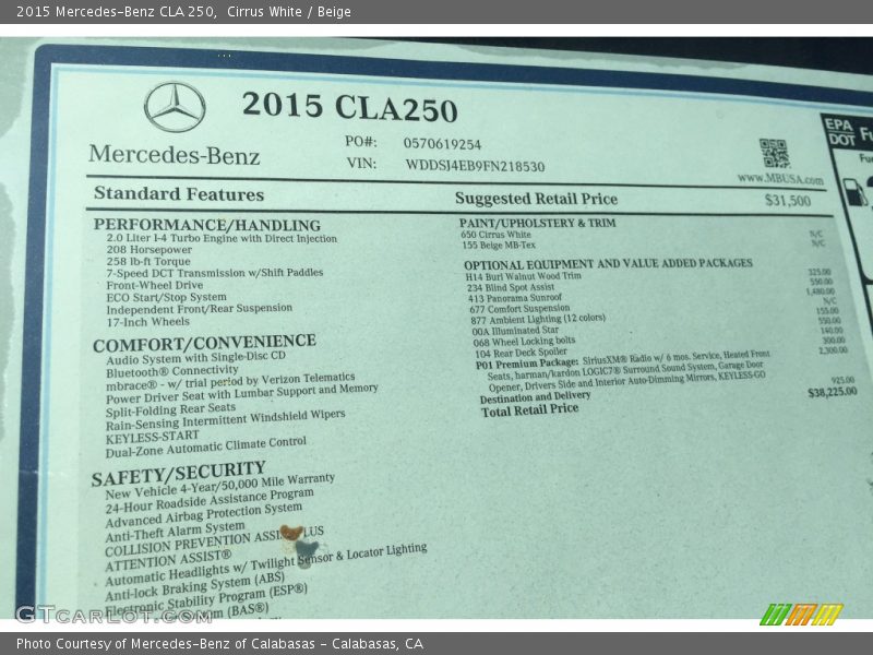 Cirrus White / Beige 2015 Mercedes-Benz CLA 250