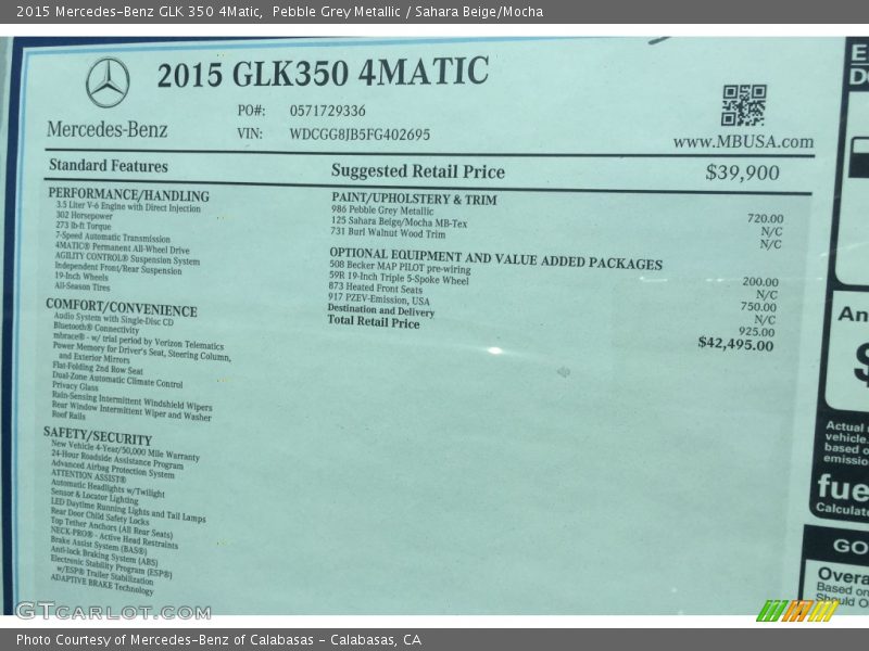 Pebble Grey Metallic / Sahara Beige/Mocha 2015 Mercedes-Benz GLK 350 4Matic