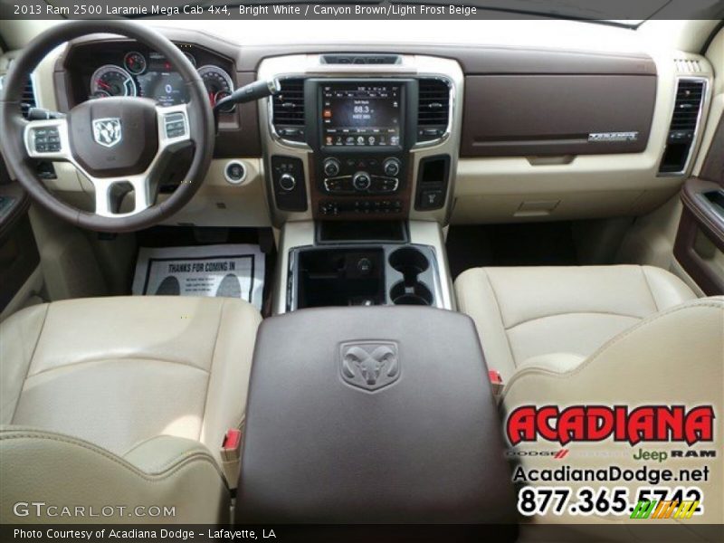 Bright White / Canyon Brown/Light Frost Beige 2013 Ram 2500 Laramie Mega Cab 4x4