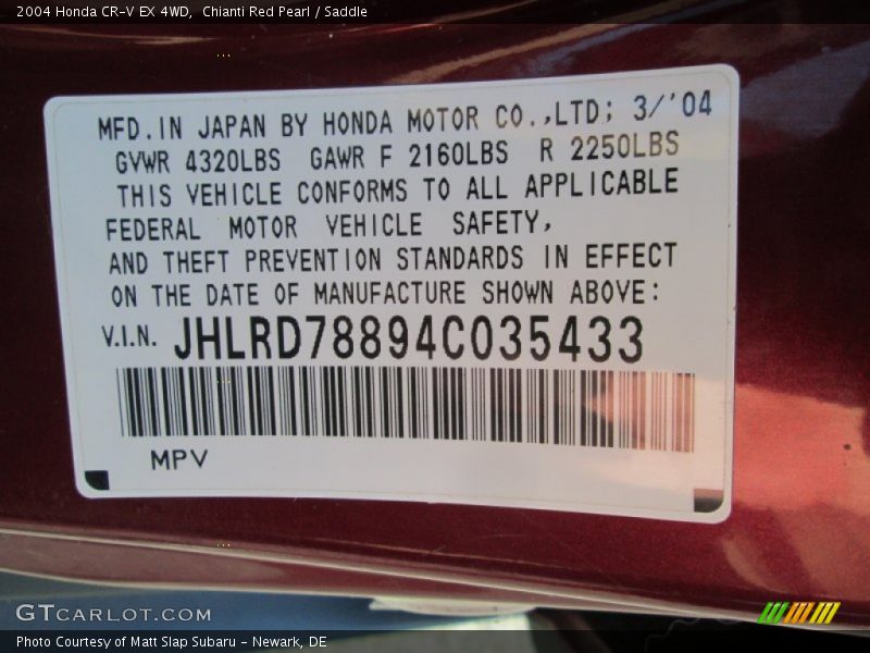 Chianti Red Pearl / Saddle 2004 Honda CR-V EX 4WD