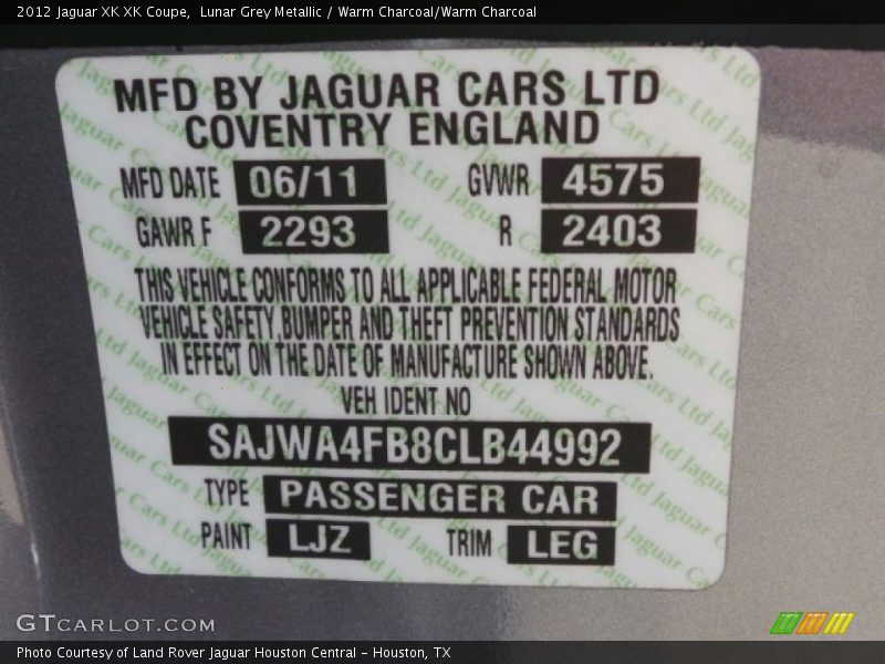 LJZ - 2012 Jaguar XK XK Coupe