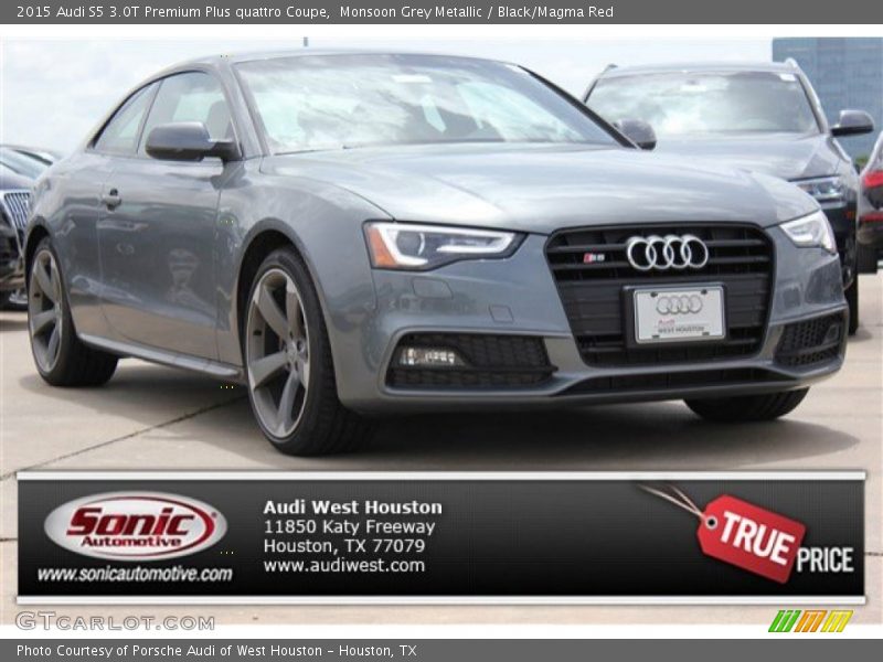 Monsoon Grey Metallic / Black/Magma Red 2015 Audi S5 3.0T Premium Plus quattro Coupe