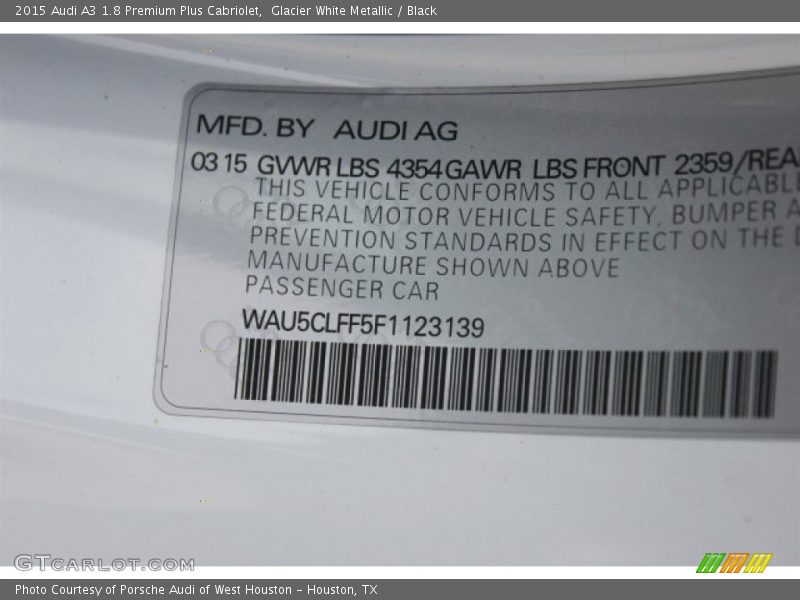 Glacier White Metallic / Black 2015 Audi A3 1.8 Premium Plus Cabriolet