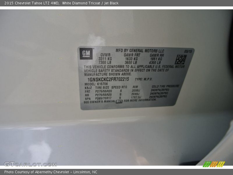 White Diamond Tricoat / Jet Black 2015 Chevrolet Tahoe LTZ 4WD