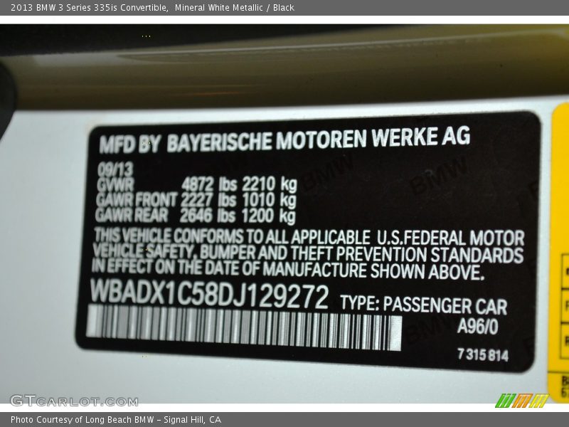 2013 3 Series 335is Convertible Mineral White Metallic Color Code A96