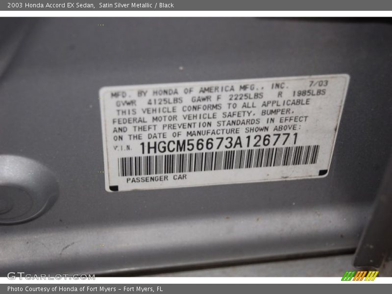 Satin Silver Metallic / Black 2003 Honda Accord EX Sedan