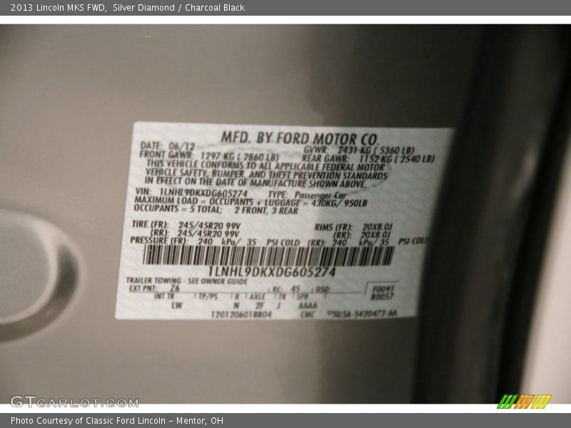 Silver Diamond / Charcoal Black 2013 Lincoln MKS FWD