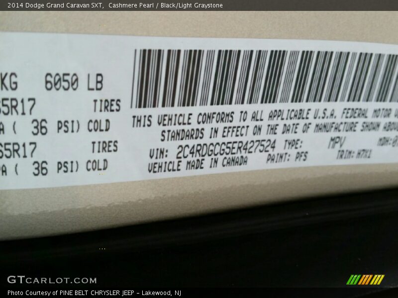 Cashmere Pearl / Black/Light Graystone 2014 Dodge Grand Caravan SXT