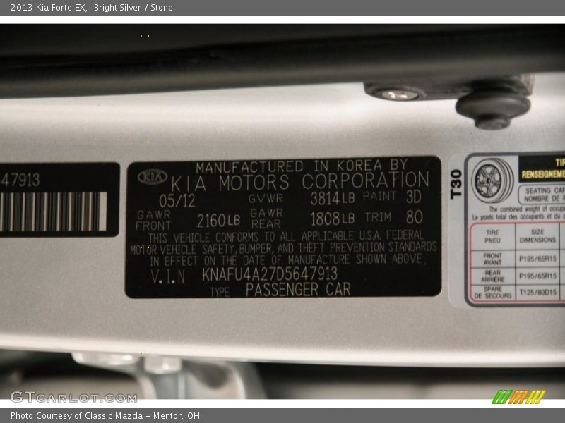 Bright Silver / Stone 2013 Kia Forte EX