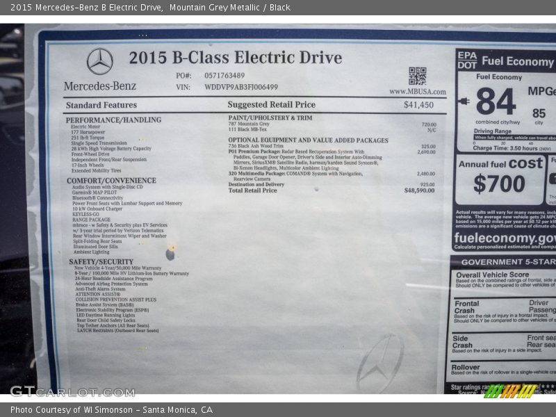  2015 B Electric Drive Window Sticker