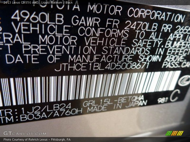 Liquid Platinum / Black 2013 Lexus GS 350 AWD