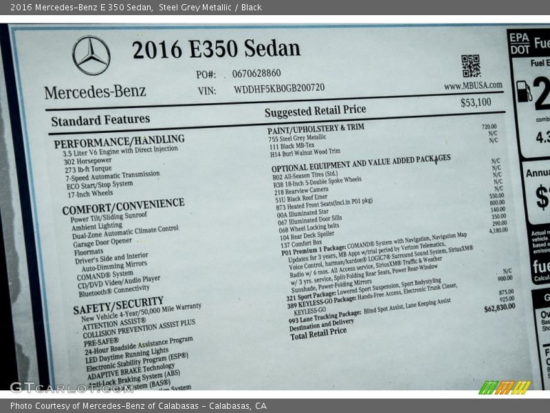 Steel Grey Metallic / Black 2016 Mercedes-Benz E 350 Sedan