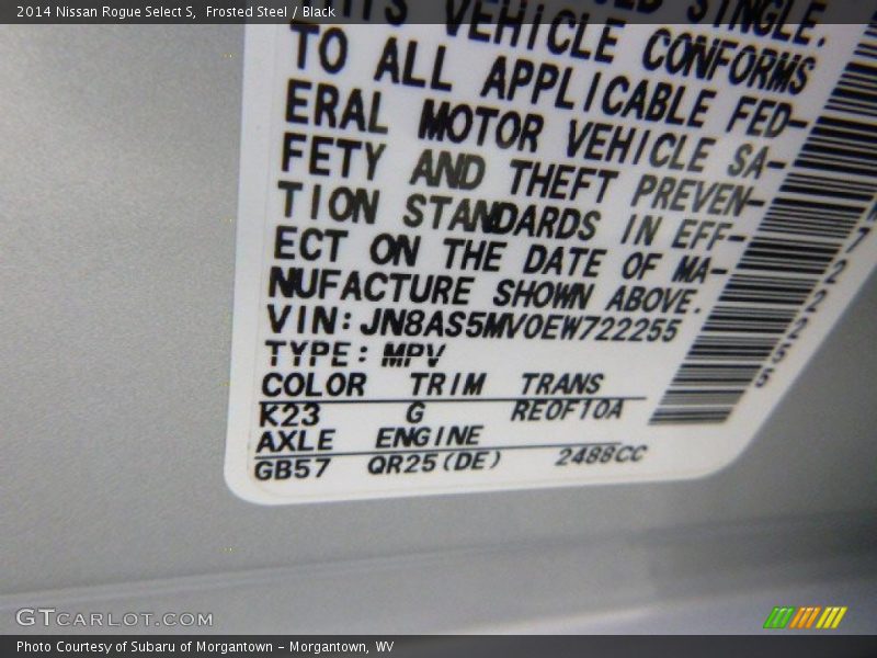 Frosted Steel / Black 2014 Nissan Rogue Select S