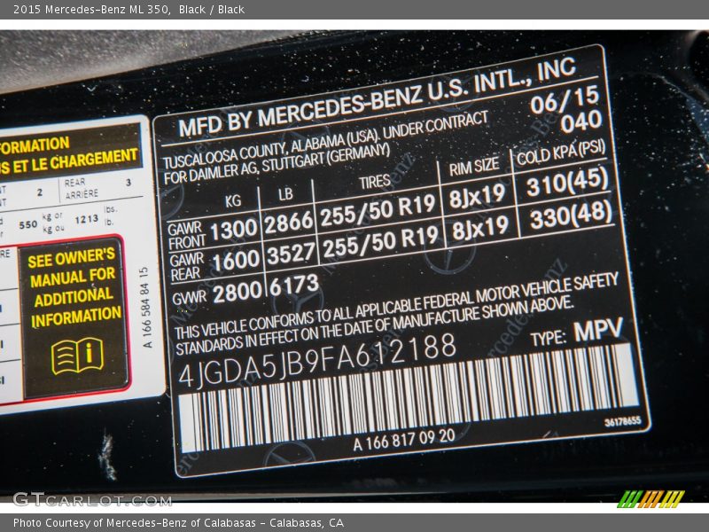 Black / Black 2015 Mercedes-Benz ML 350