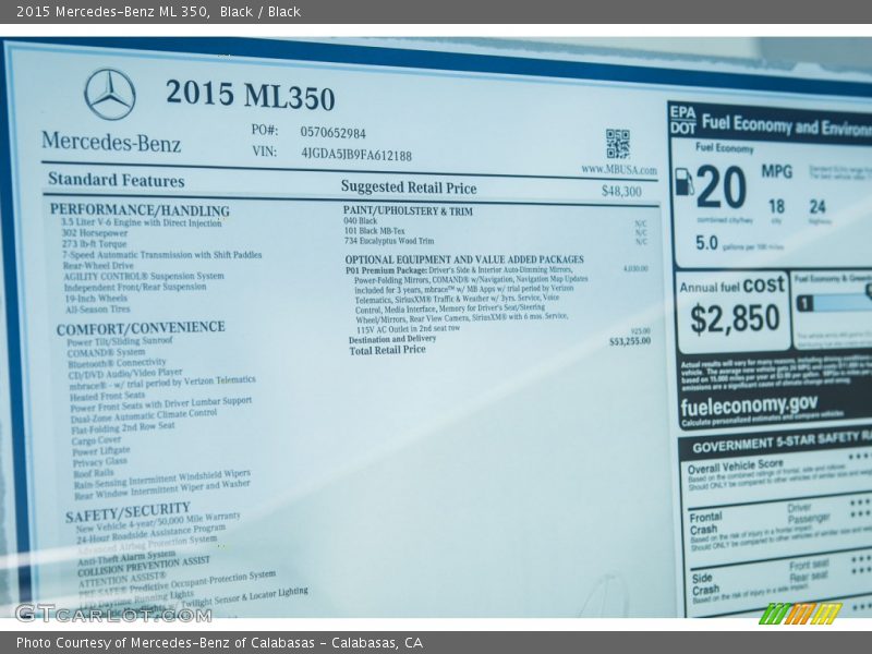 Black / Black 2015 Mercedes-Benz ML 350