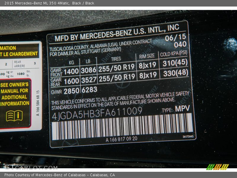 Black / Black 2015 Mercedes-Benz ML 350 4Matic