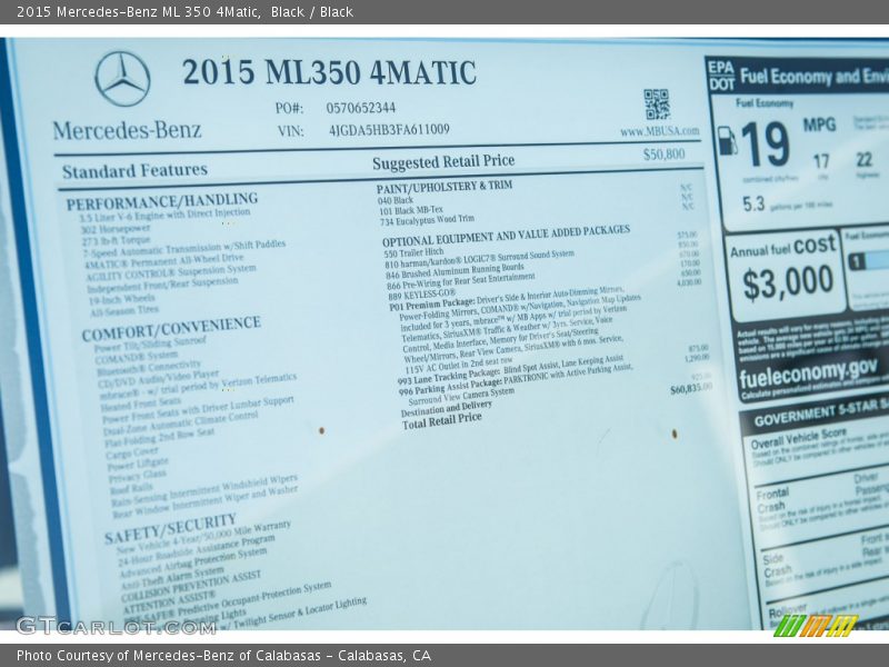 Black / Black 2015 Mercedes-Benz ML 350 4Matic