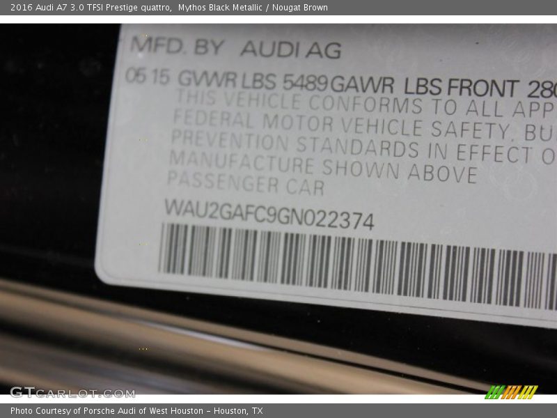 Mythos Black Metallic / Nougat Brown 2016 Audi A7 3.0 TFSI Prestige quattro