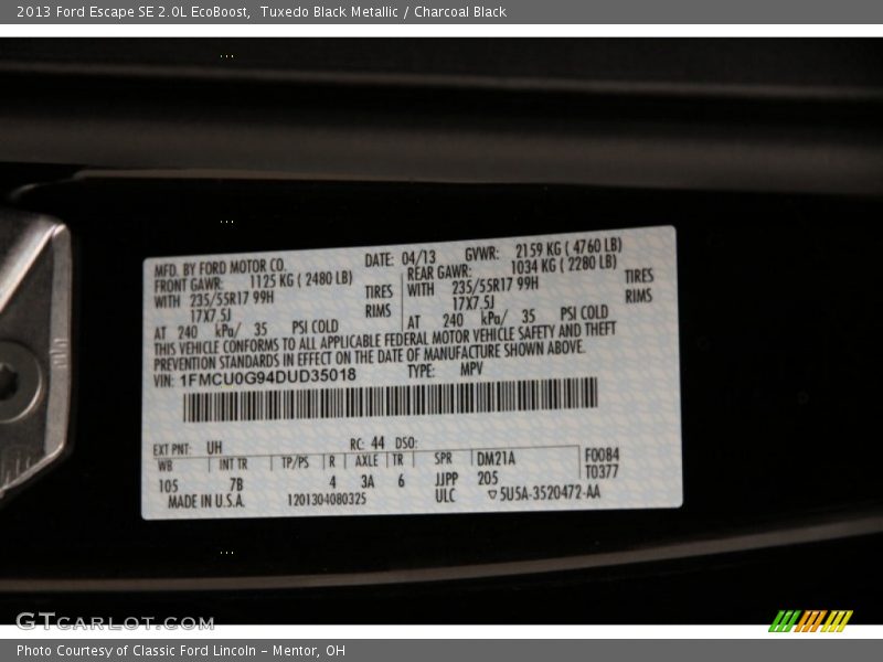 Tuxedo Black Metallic / Charcoal Black 2013 Ford Escape SE 2.0L EcoBoost