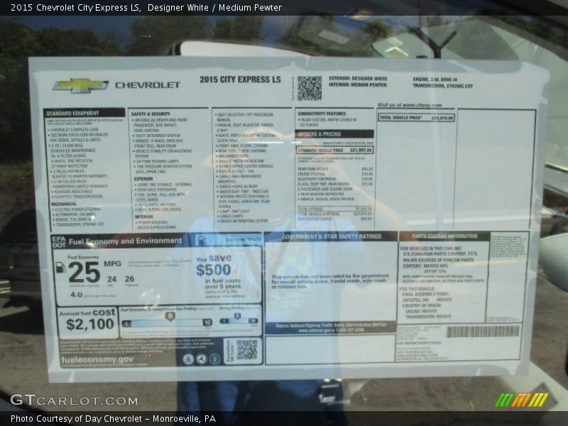 Designer White / Medium Pewter 2015 Chevrolet City Express LS