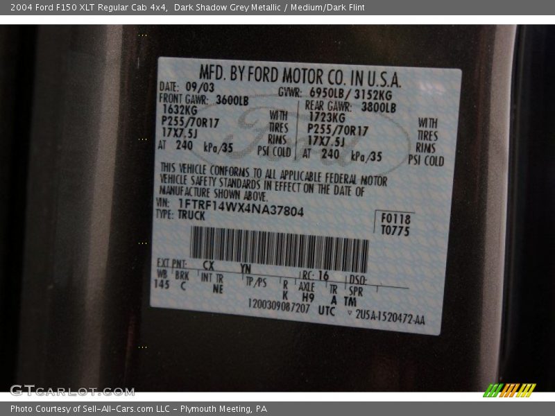 Dark Shadow Grey Metallic / Medium/Dark Flint 2004 Ford F150 XLT Regular Cab 4x4
