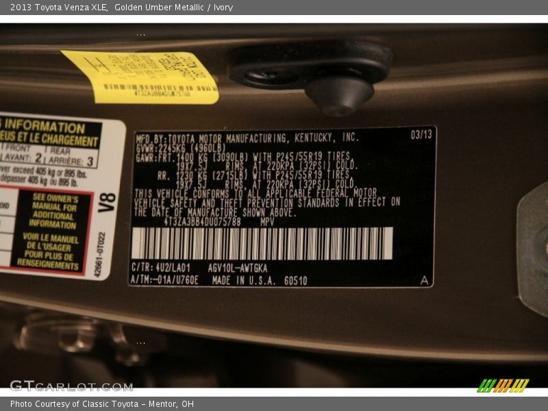 Golden Umber Metallic / Ivory 2013 Toyota Venza XLE