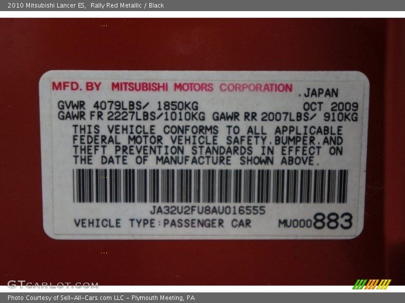 Rally Red Metallic / Black 2010 Mitsubishi Lancer ES