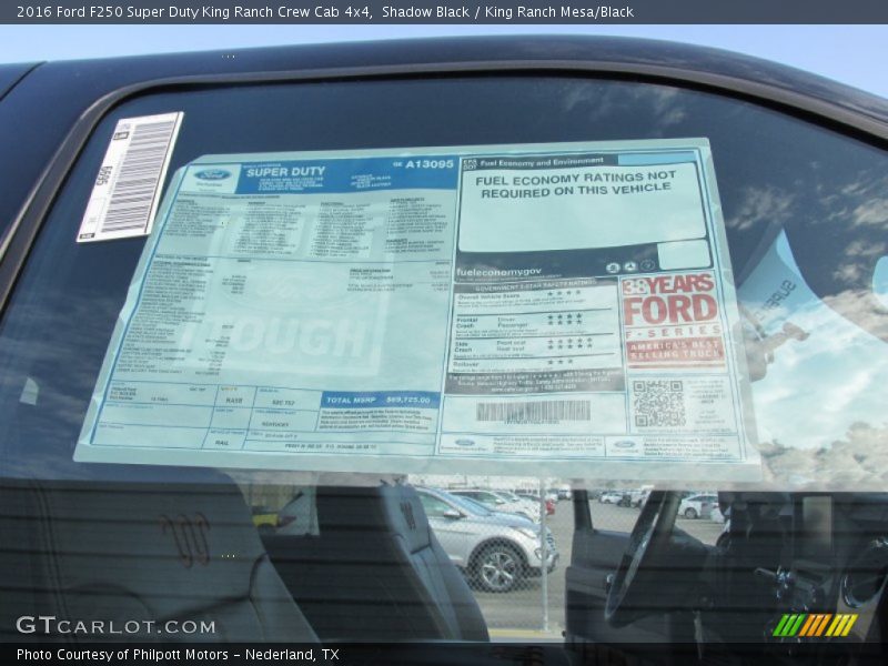  2016 F250 Super Duty King Ranch Crew Cab 4x4 Window Sticker