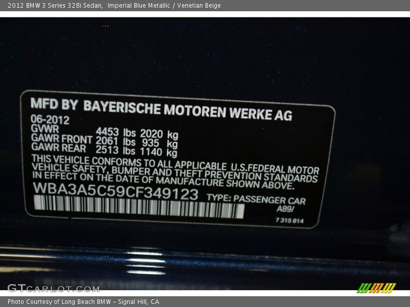 Imperial Blue Metallic / Venetian Beige 2012 BMW 3 Series 328i Sedan