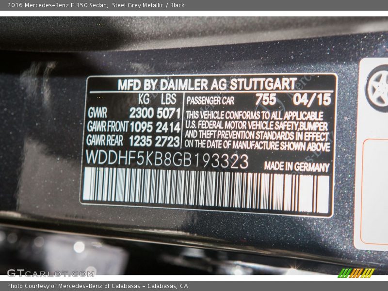 Steel Grey Metallic / Black 2016 Mercedes-Benz E 350 Sedan