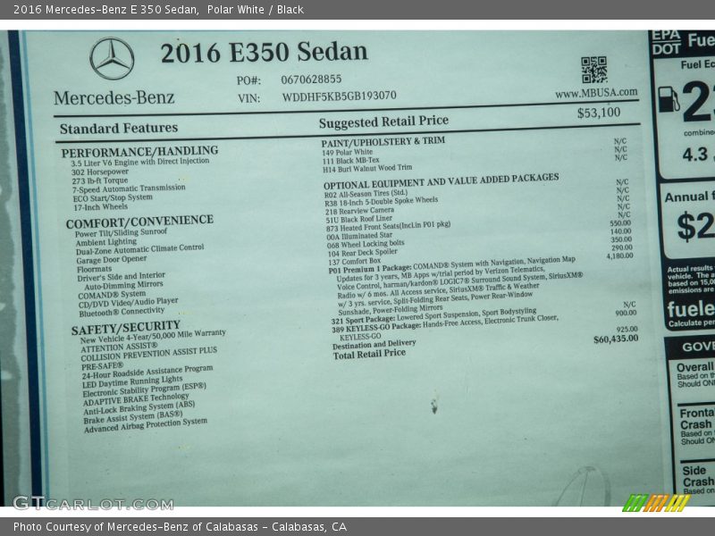 Polar White / Black 2016 Mercedes-Benz E 350 Sedan