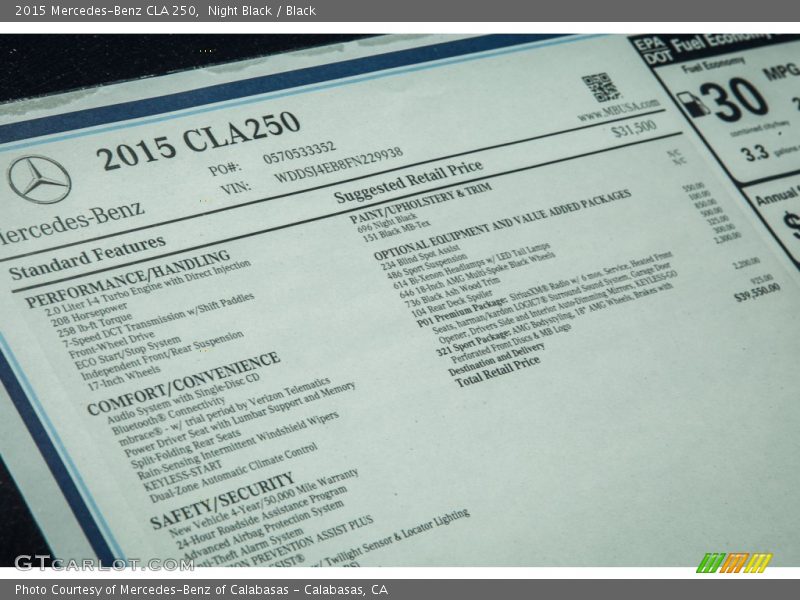 Night Black / Black 2015 Mercedes-Benz CLA 250