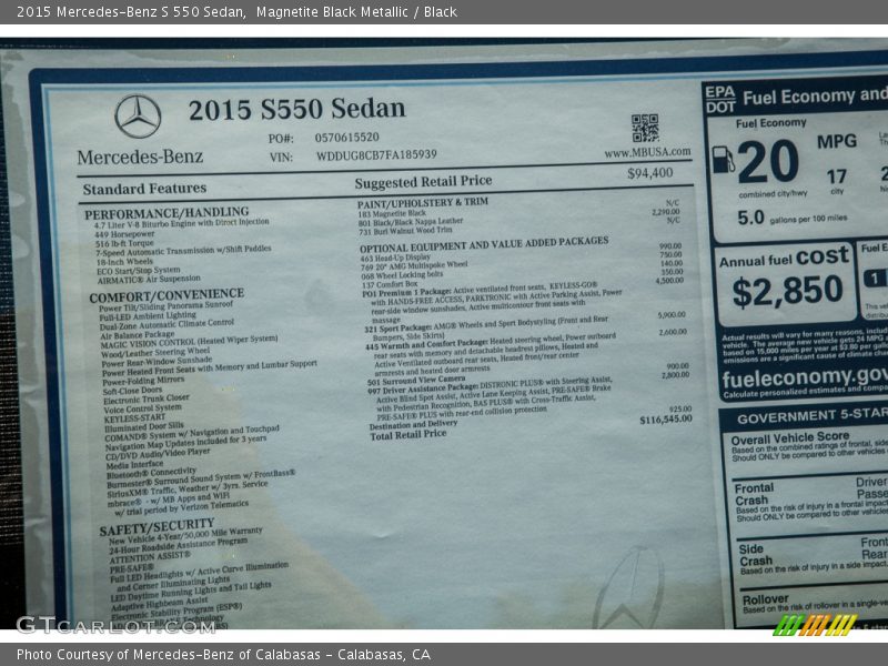 Magnetite Black Metallic / Black 2015 Mercedes-Benz S 550 Sedan