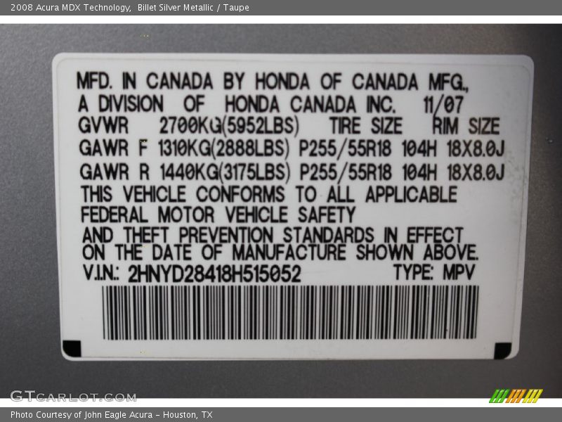 Billet Silver Metallic / Taupe 2008 Acura MDX Technology