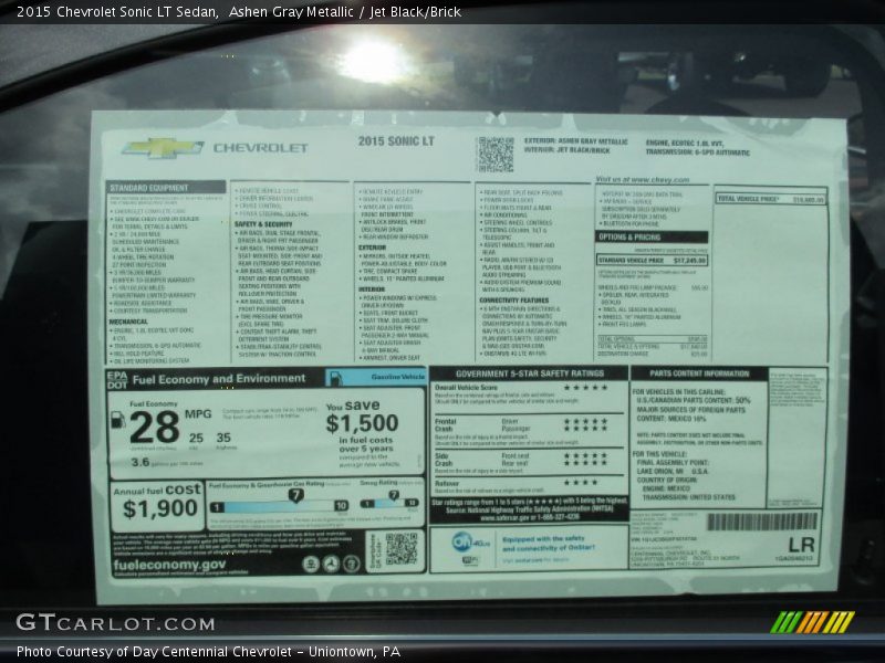 Ashen Gray Metallic / Jet Black/Brick 2015 Chevrolet Sonic LT Sedan