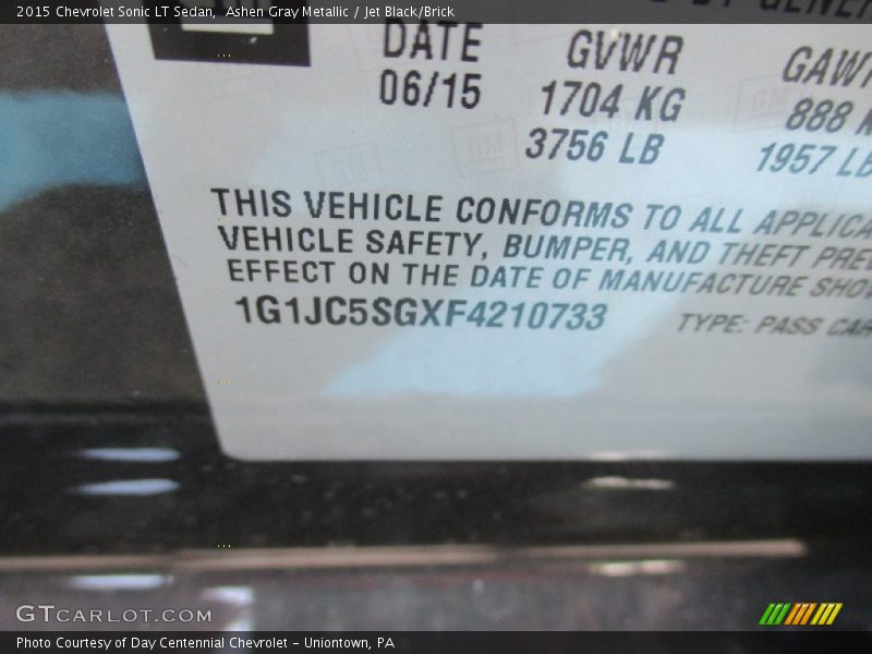 Ashen Gray Metallic / Jet Black/Brick 2015 Chevrolet Sonic LT Sedan