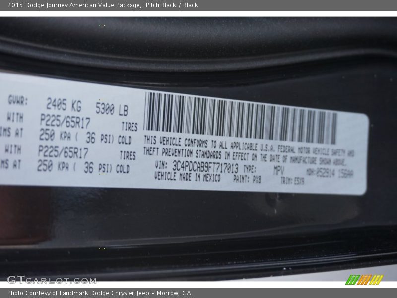 Pitch Black / Black 2015 Dodge Journey American Value Package
