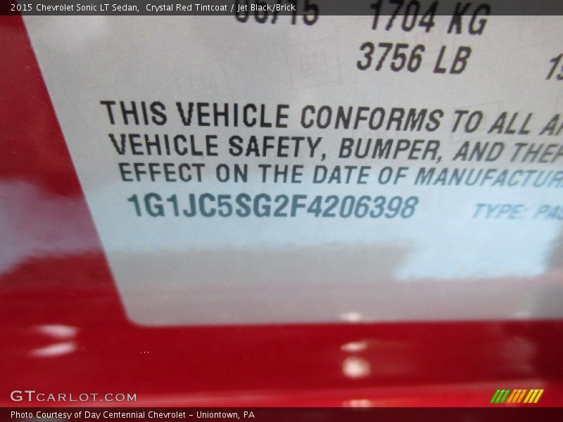 Crystal Red Tintcoat / Jet Black/Brick 2015 Chevrolet Sonic LT Sedan