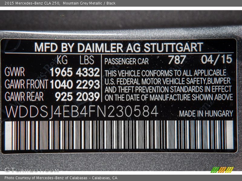 Mountain Grey Metallic / Black 2015 Mercedes-Benz CLA 250