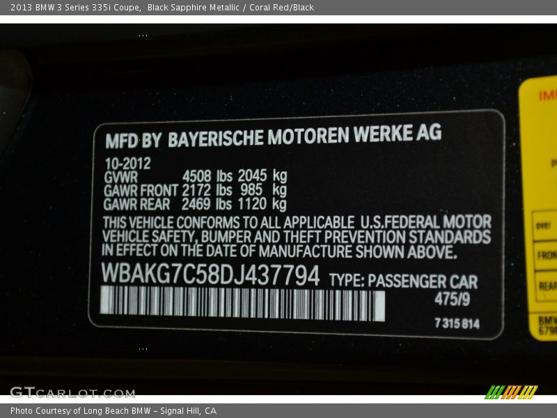 Black Sapphire Metallic / Coral Red/Black 2013 BMW 3 Series 335i Coupe