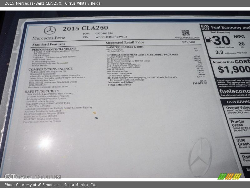 Cirrus White / Beige 2015 Mercedes-Benz CLA 250