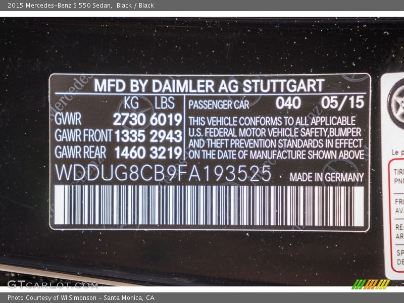 Black / Black 2015 Mercedes-Benz S 550 Sedan